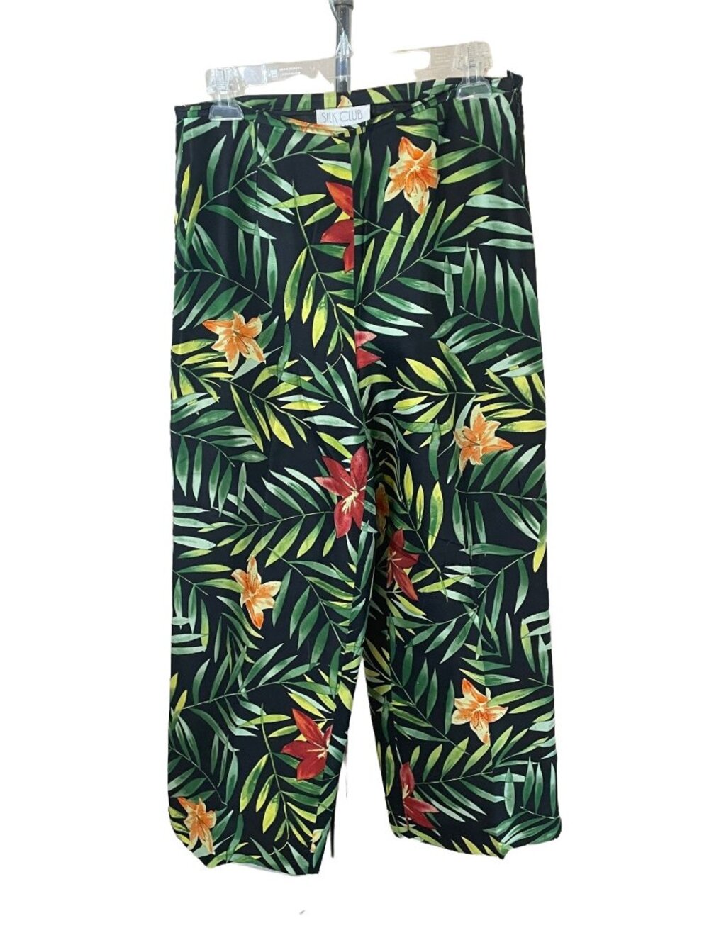 Silk Club Collection 8 Leaf Lily Cropped Pants Tropical Silk Blend Vacation